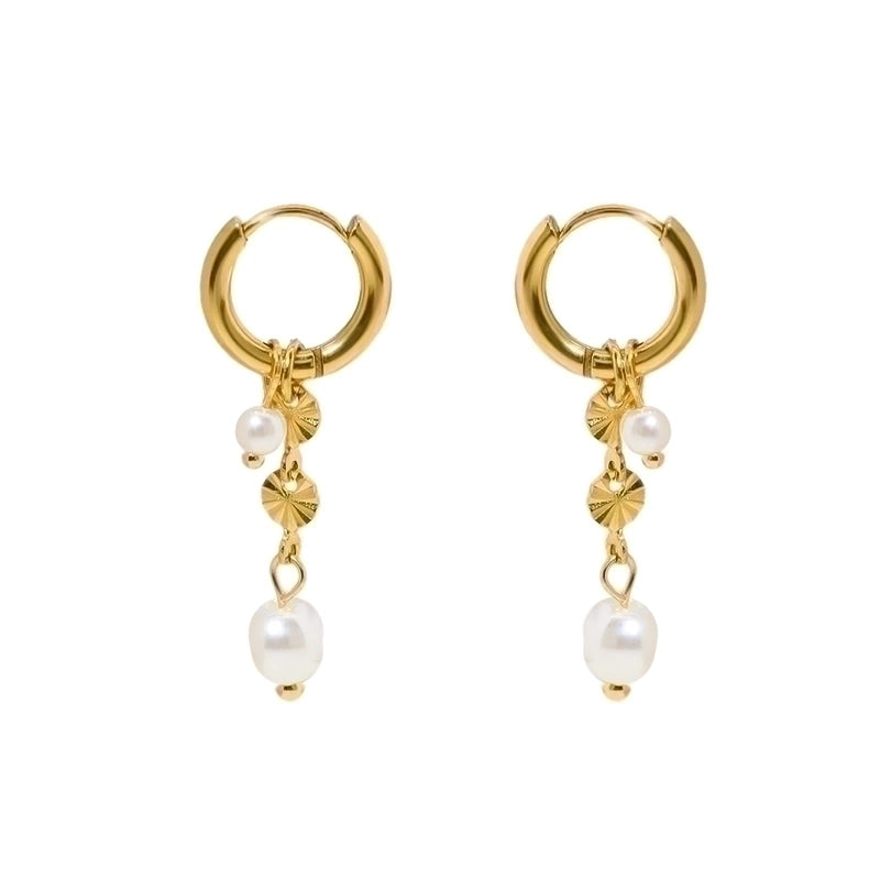 1 Pair IG Style Minimalist Round Pearl Plating 304 Stainless Steel Pearl 18K Gold Plated Drop Earrings