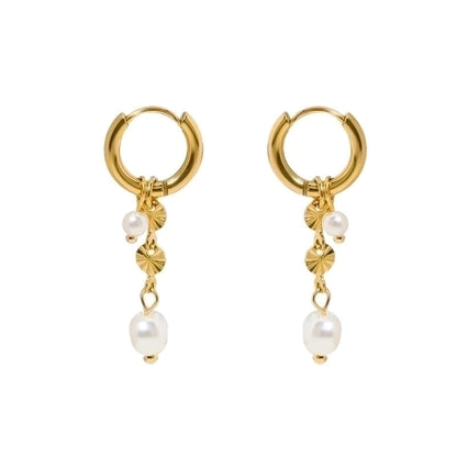 1 Pair IG Style Minimalist Round Pearl Plating 304 Stainless Steel Pearl 18K Gold Plated Drop Earrings