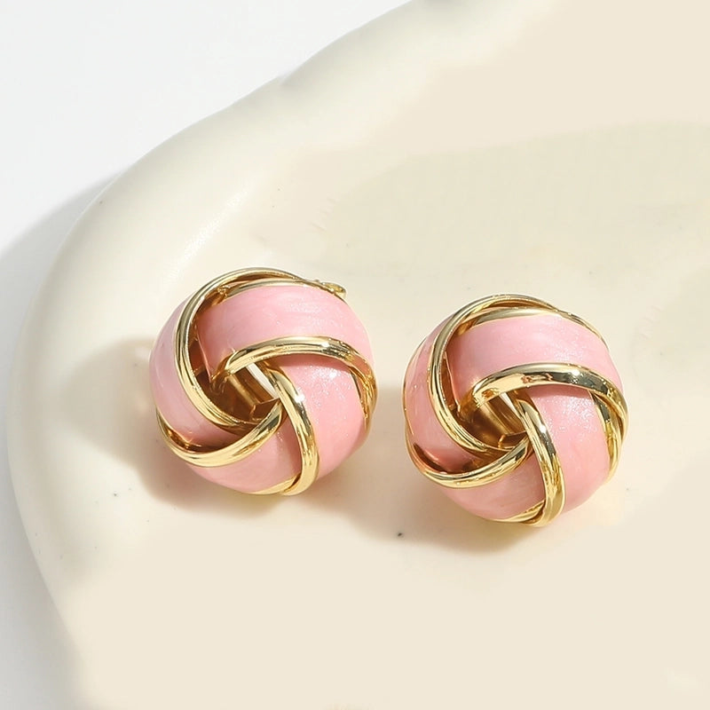 1 Pair Elegant Round Copper 14K Gold Plated Ear Studs