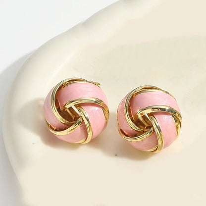 1 Pair Elegant Round Copper 14K Gold Plated Ear Studs