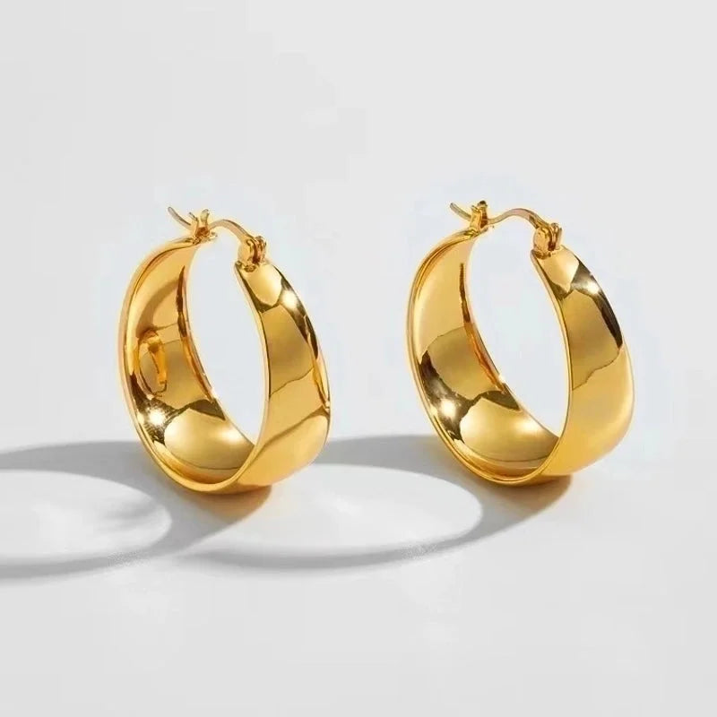 1 Pair Fashion Solid Color Plating 201 Stainless Steel 18K Gold Plated Hoop Earrings