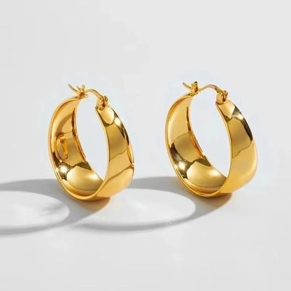 1 Pair Fashion Solid Color Plating 201 Stainless Steel 18K Gold Plated Hoop Earrings
