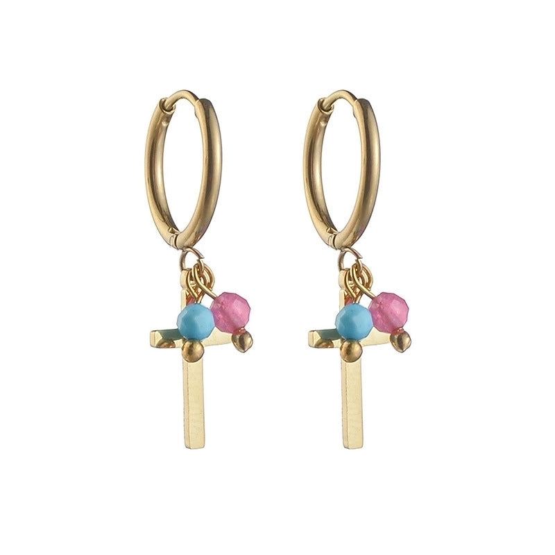 Lady Geometric Plating 304 Stainless Steel Natural Stone 18K Gold Plated Earrings