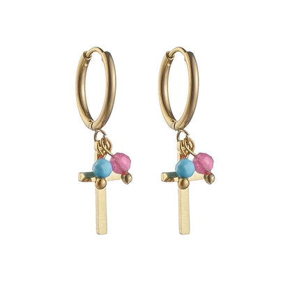 Lady Geometric Plating 304 Stainless Steel Natural Stone 18K Gold Plated Earrings