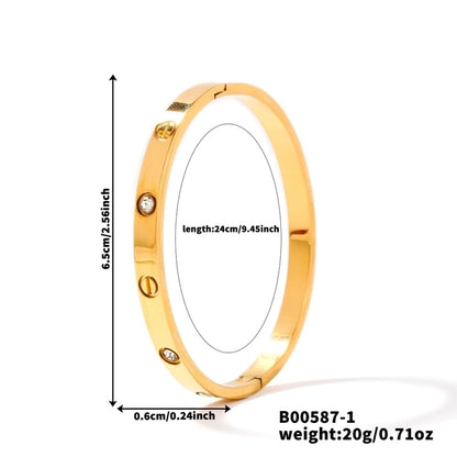 Retro Minimalist Geometric 304 Stainless Steel K Gold Plated Zircon Bangle In Bulk