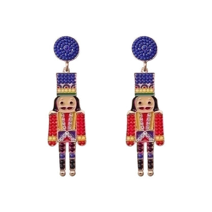 1 Pair Cute Funny Classic Style Cartoon Character Nutcracker Inlay Alloy Seed Bead Drop Earrings