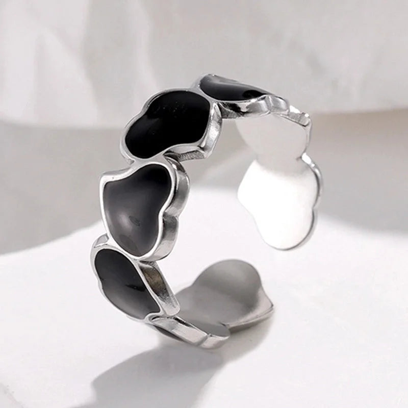 Vintage Style Minimalist Heart Shape 304 Stainless Steel Resin 18K Gold Plated Enamel Open Rings