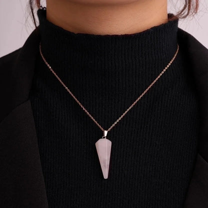 Ig Style Handmade Minimalist Geometric Stainless Steel Natural Stone Pendant Necklace