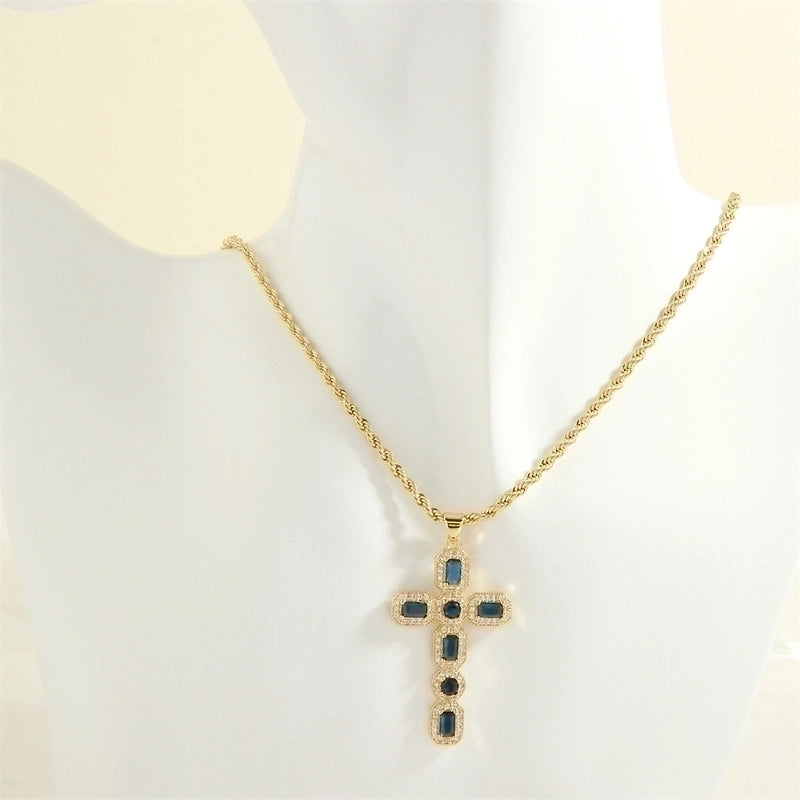 Minimalist Cross Heart Shape Copper 18k Gold Plated Zircon Pendant Necklace In Bulk