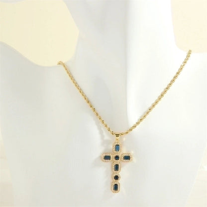 Minimalist Cross Heart Shape Copper 18k Gold Plated Zircon Pendant Necklace In Bulk