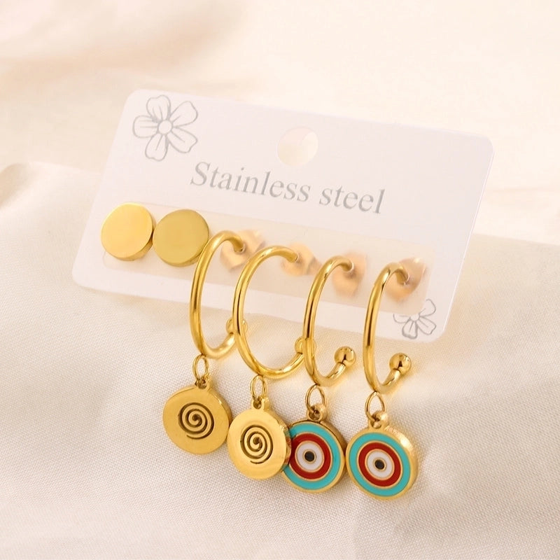 3 Pairs Minimalist Heart Shape Flower Enamel 304 Stainless Steel 18K Gold Plated Drop Earrings Ear Studs