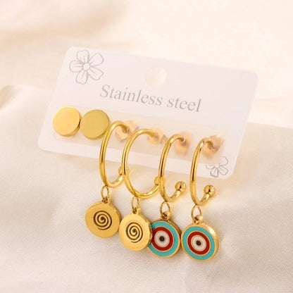 3 Pairs Minimalist Heart Shape Flower Enamel 304 Stainless Steel 18K Gold Plated Drop Earrings Ear Studs