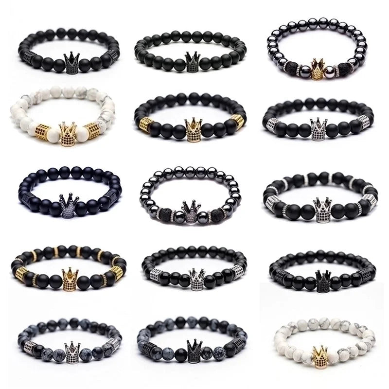 Fashion Frosted Natural Stone Crown Bracelets