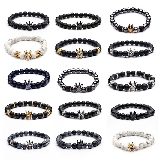 Fashion Frosted Natural Stone Crown Bracelets