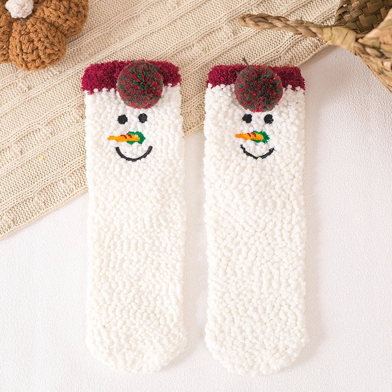 29 Cartoon Straight Embroidered Three-dimensional Animal Coral Fleece Christmas Warm Home Floor Socks Half Velvet Tube Socks