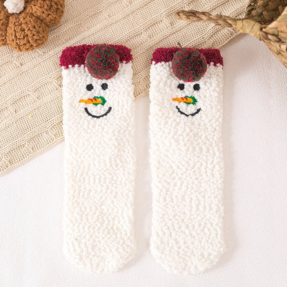 29 Cartoon Straight Embroidered Three-dimensional Animal Coral Fleece Christmas Warm Home Floor Socks Half Velvet Tube Socks