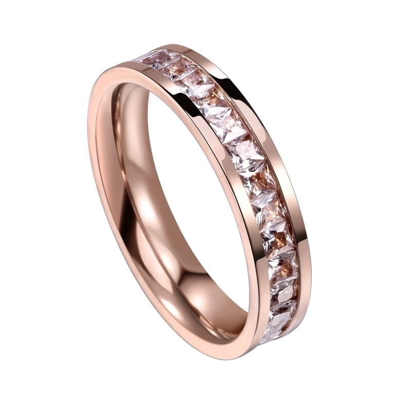 Minimalist Geometric Titanium Steel Plating Inlay Rhinestones Rings