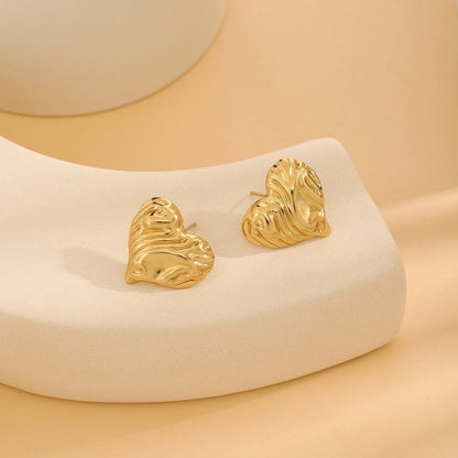 1 Pair Casual Minimalist Streetwear Waves Heart Shape Flower Plating 304 Stainless Steel Ear Studs