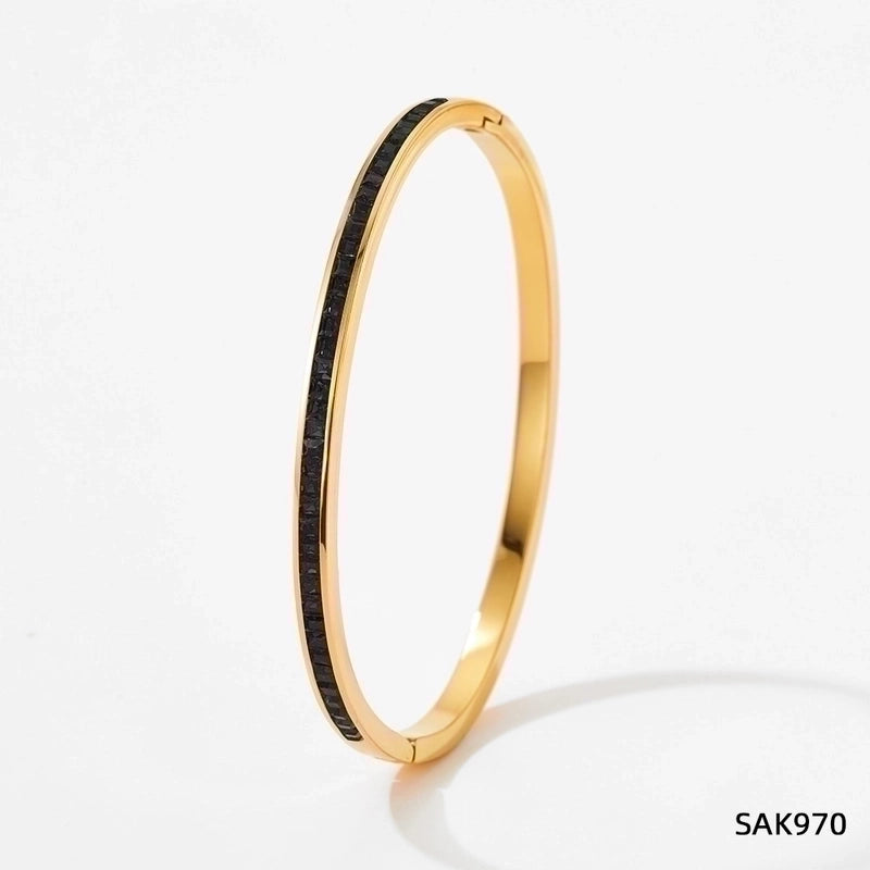 3 Pieces Classic Style Solid Color 304 Stainless Steel 16K Gold Plated White Gold Plated Gold Plated Artificial Gemstones Bangle In Bulk