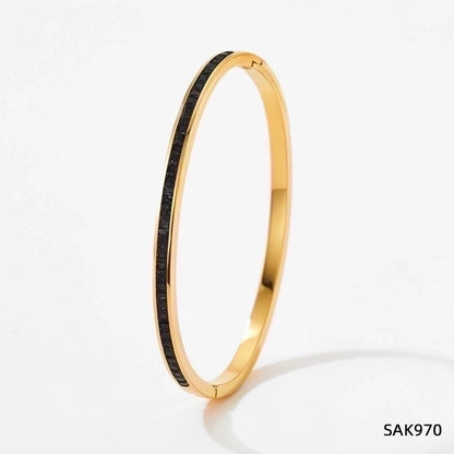 3 Pieces Classic Style Solid Color 304 Stainless Steel 16K Gold Plated White Gold Plated Gold Plated Artificial Gemstones Bangle In Bulk