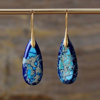1 Pair Classic Style Water Droplets Patchwork Agate Drop Earrings