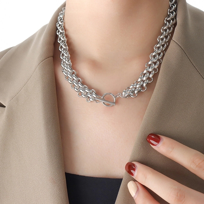 Minimalist Commute Solid Color Titanium Steel 18K Gold Plated Plating Bracelets Necklace