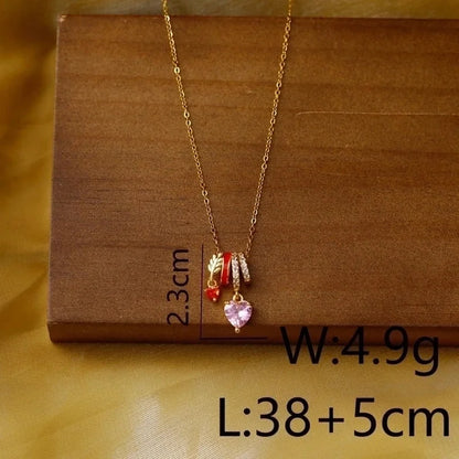 Sweet Commute Sunflower Heart Shape 304 Stainless Steel Zircon 16K Gold Plated 18K Gold Plated Stainless Steel Necklaces
