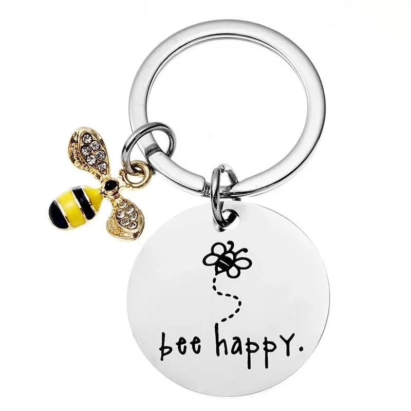 European And American Cross-border Amazon Bee Stainless Steel Keychain Christmas Valentine's Day Gift Engraving Keychain