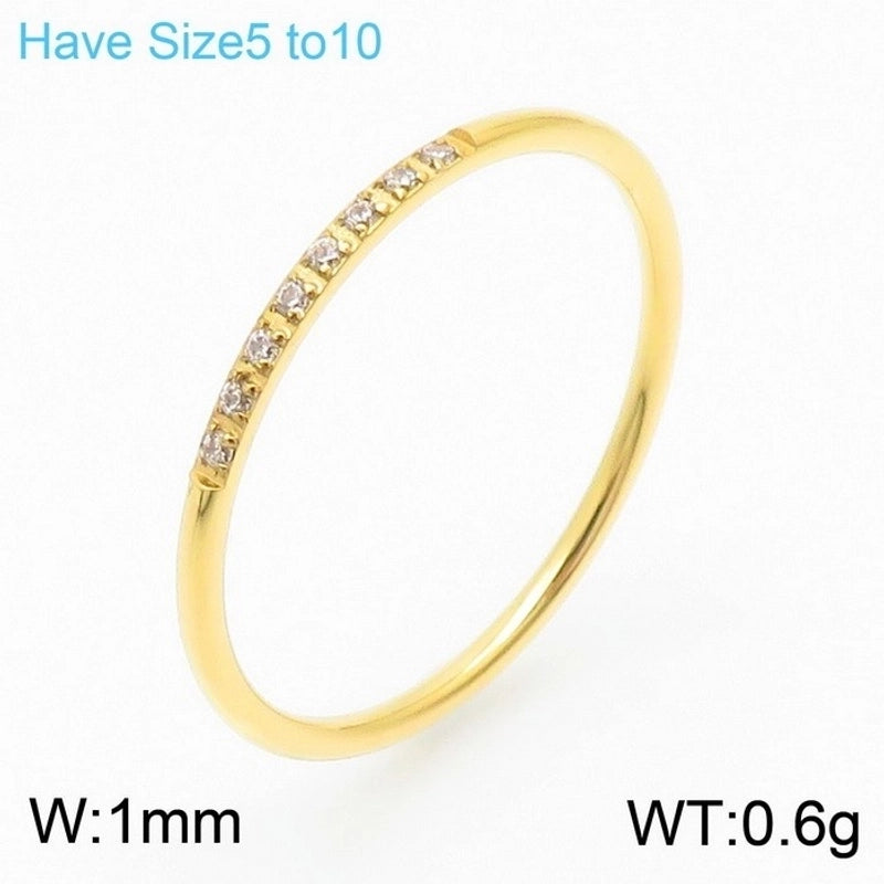 Minimalist Solid Color Titanium Steel Rhinestones 18K Gold Plated Inlay Rings