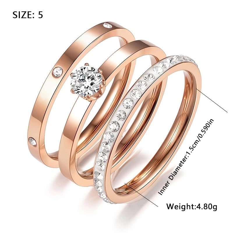 Elegant Minimalist Solid Color Stainless Steel Plating Inlay Zircon 18k Gold Plated Rose Gold Plated White Gold Plated Rings