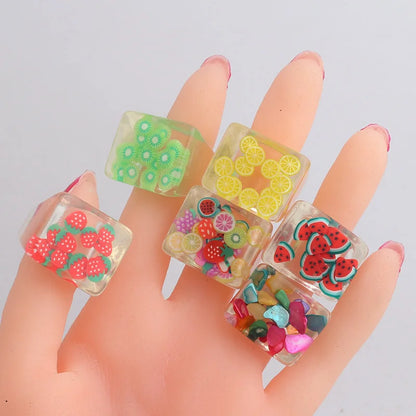 Cartoon Women Flower Fruit Plastic Rings