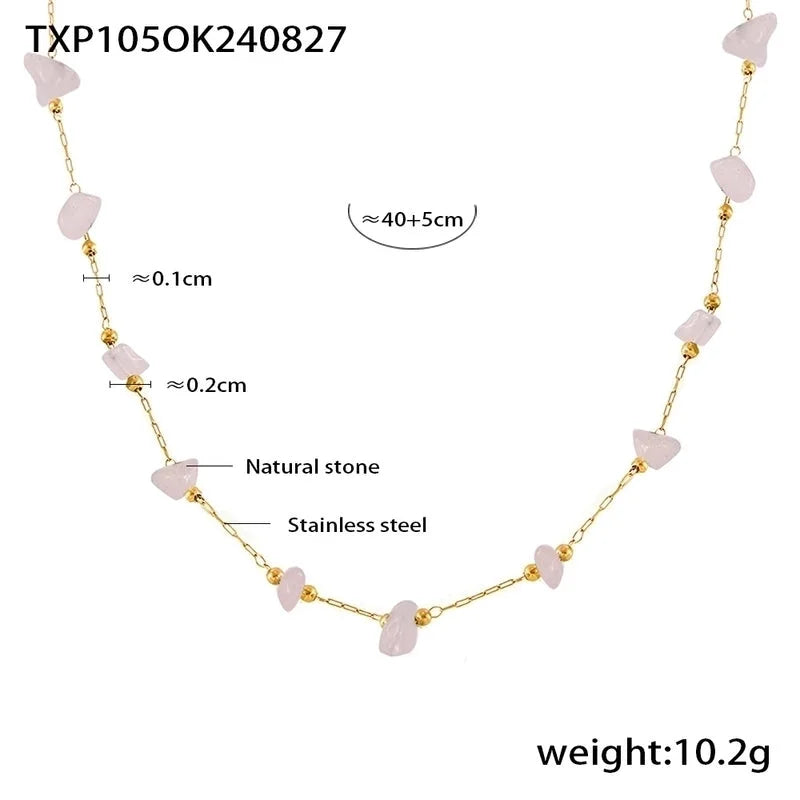 Sweet Minimalist Commute Geometric 304 Stainless Steel Natural Stone 18K Gold Plated Beaded Plating Bracelets Necklace