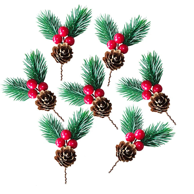 5 Pieces Pine Needle Mini Christmas Tree Accessories Gift Box Decoration Real Flowers Christmas Decoration Snow Powder Snowflake Pine Needle