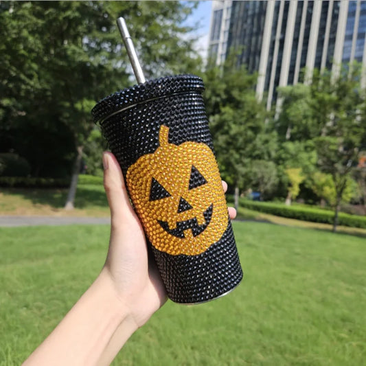 Halloween New Vacuum Cup Amazon Diamond-embedded Diamond Tapered Straw Cup 500ml