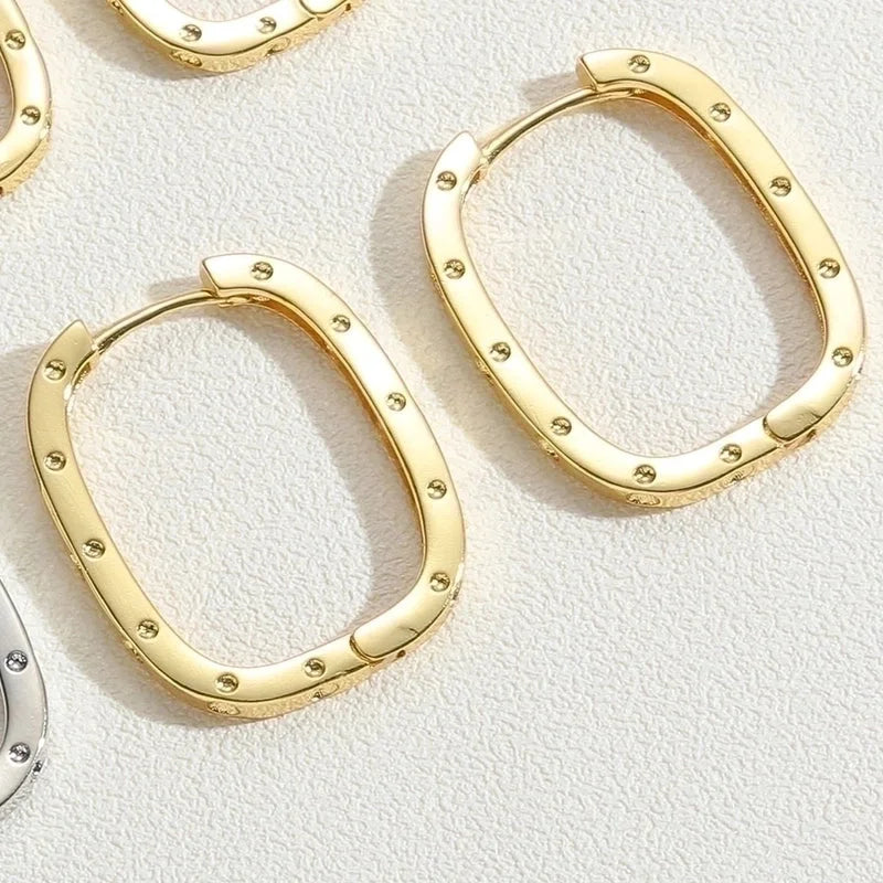 1 Pair Cute Minimalist Commute Square Plating Inlay Copper Zircon 14k Gold Plated White Gold Plated Hoop Earrings