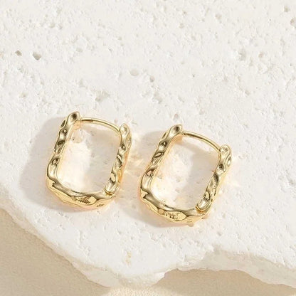 1 Pair Minimalist Round Copper Zircon 14k Gold Plated Hoop Earrings