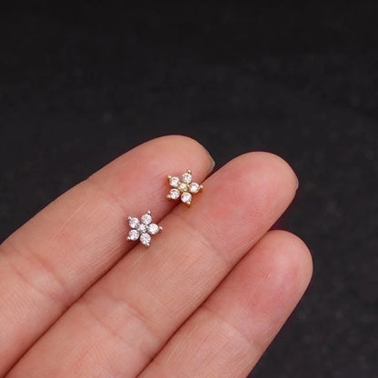Ear Cartilage Rings & Studs Flower 316L Stainless Steel Copper Inlaid Zircon