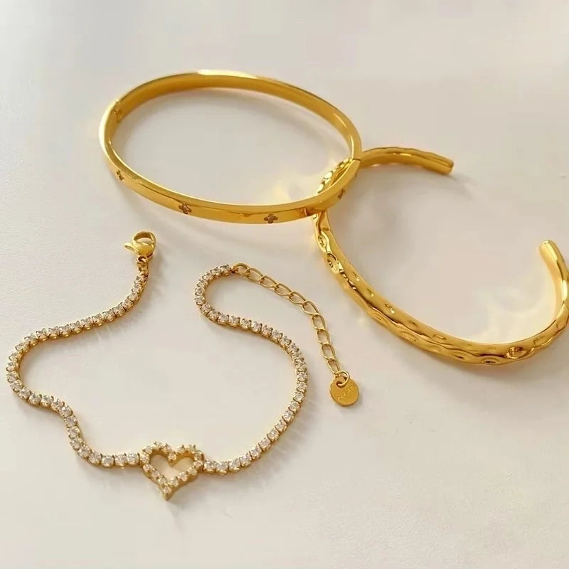 Casual Elegant Heart Shape 304 Stainless Steel 16K Gold Plated White Gold Plated Bracelets Bangle In Bulk