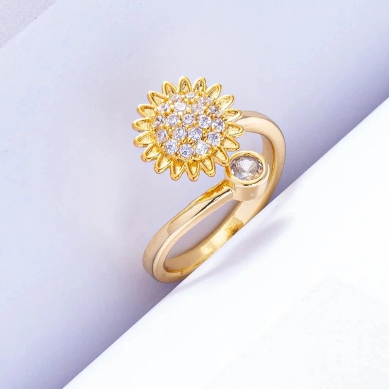 Casual Elegant Flower Copper Zircon Open Rings