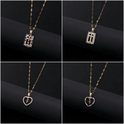 Copper Inlay Cross Zircon Pendant Necklace