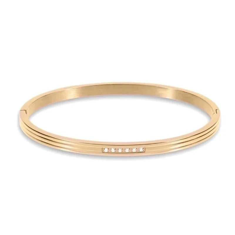 Retro Solid Color Titanium Steel 18k Gold Plated Zircon Bangle
