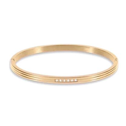Retro Solid Color Titanium Steel 18k Gold Plated Zircon Bangle