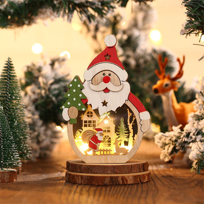 Christmas Decoration Led Light-up Santa Claus Shape Wooden Christmas Ornament Hotel Window Display