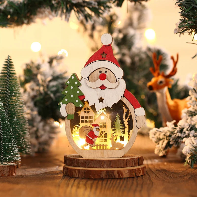 Christmas Decoration Led Light-up Santa Claus Shape Wooden Christmas Ornament Hotel Window Display