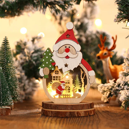 Christmas Decoration Led Light-up Santa Claus Shape Wooden Christmas Ornament Hotel Window Display