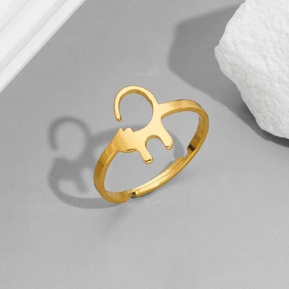 Funny Sweet Pastoral Animal 201 Stainless Steel 18K Gold Plated Polishing Adjustable Ring