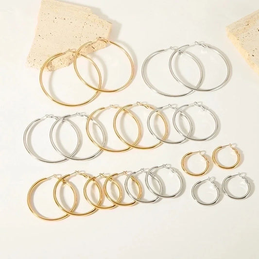 1 Pair Minimalist Solid Color Polishing Plating 304 Stainless Steel 18K Gold Plated Hoop Earrings