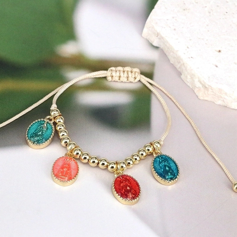 Copper Beaded Enamel Human Virgin Mary Oval Bracelets