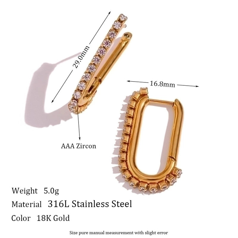 1 Pair Vintage Style Classic Style U Shape Semicircle Stripe Enamel Plating Inlay 304 Stainless Steel Rhinestones 18K Gold Plated Earrings