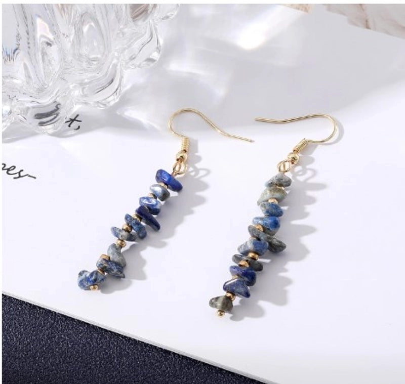 1 Pair Minimalist Star Water Droplets Tassel Chain Natural Stone Drop Earrings